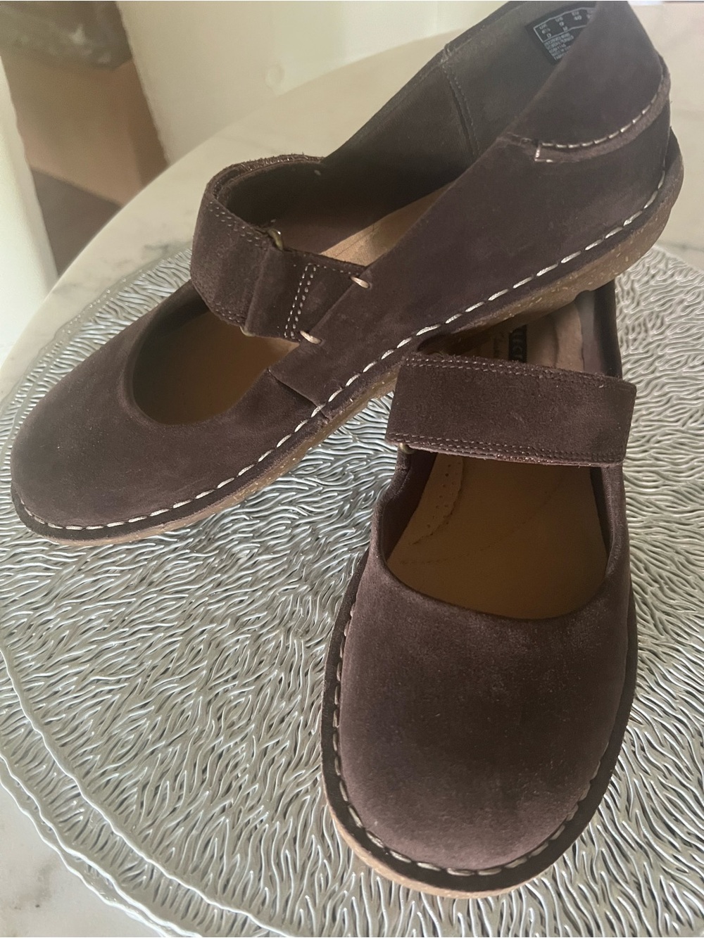 Clarks Dark Brown Suede Mary Jane Flats with Strap